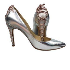 Alexandra Neel Corset Laced Heel Silver Pump 7.5